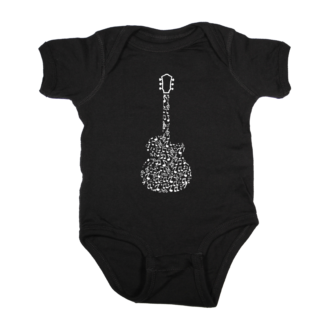 Baby Rock Onesie guitar music notes black