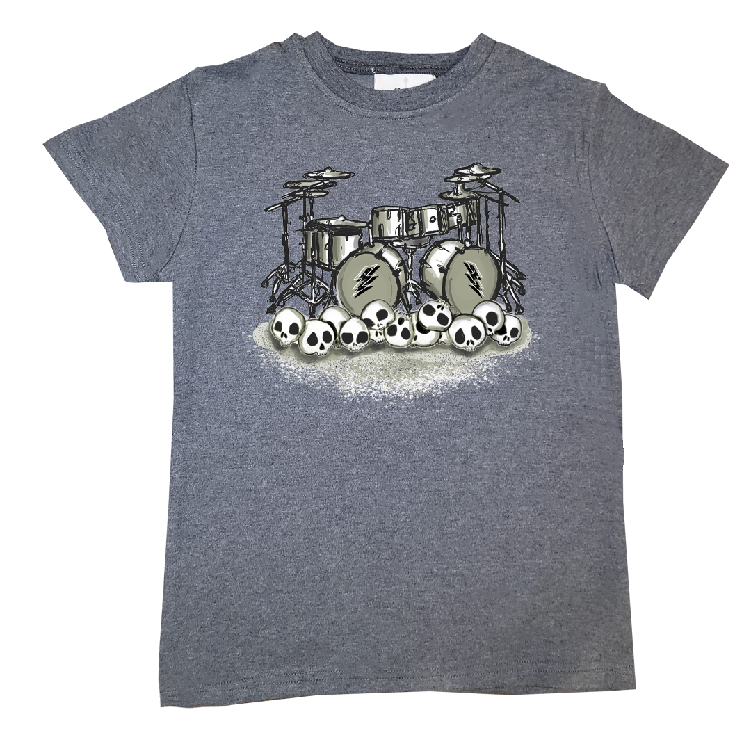 Kids rock band shirt drums grey