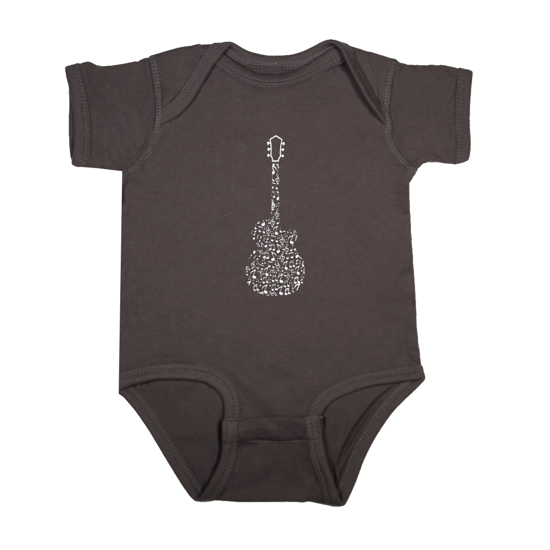 Baby Rock Onesie guitar music notes grey