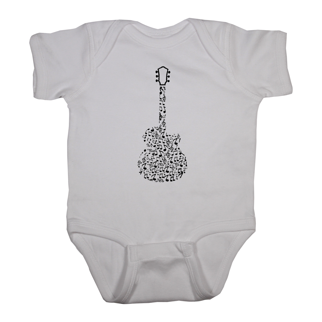 Baby Rock Onesie guitar music notes white