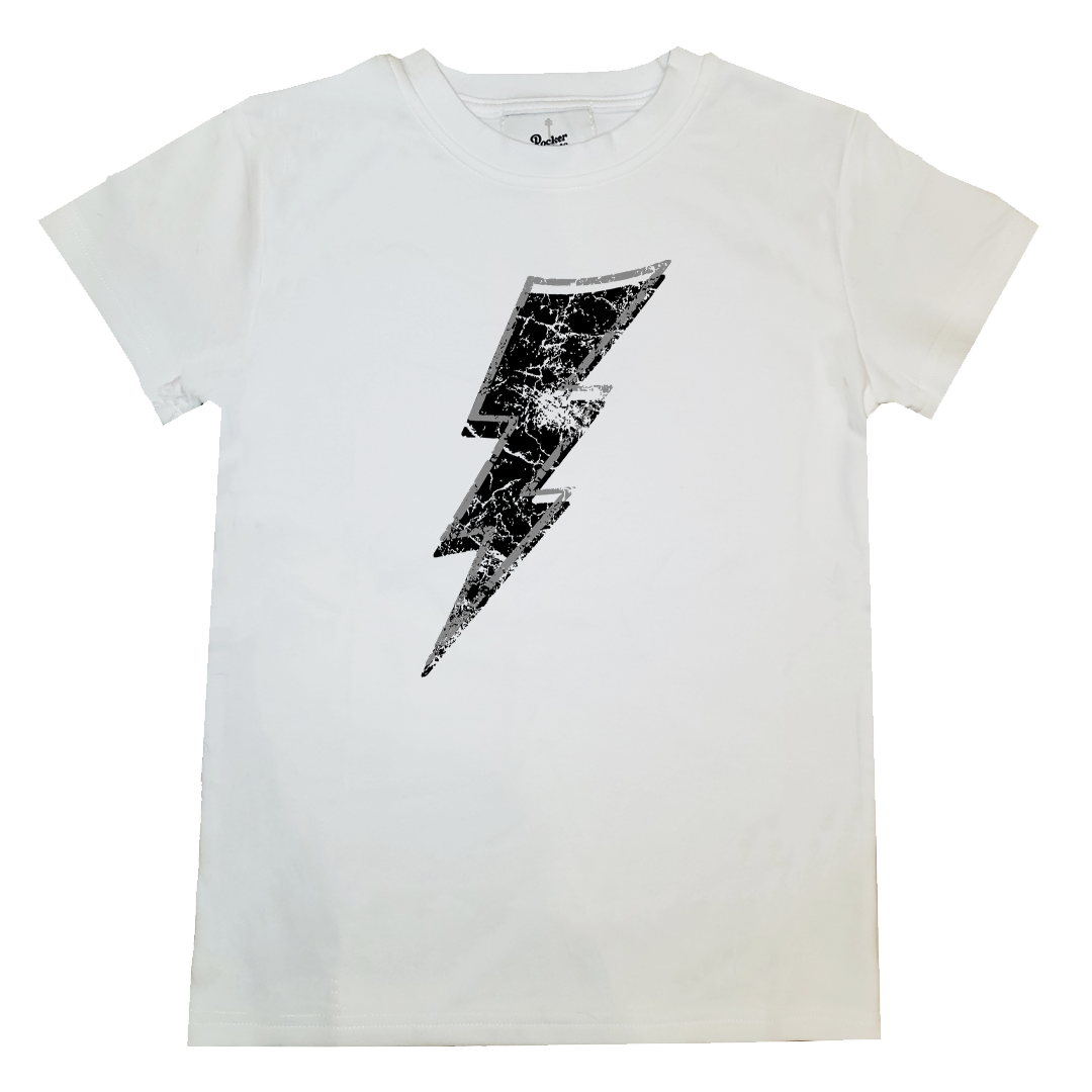 Kid toddler adult lightening bolt shirt white