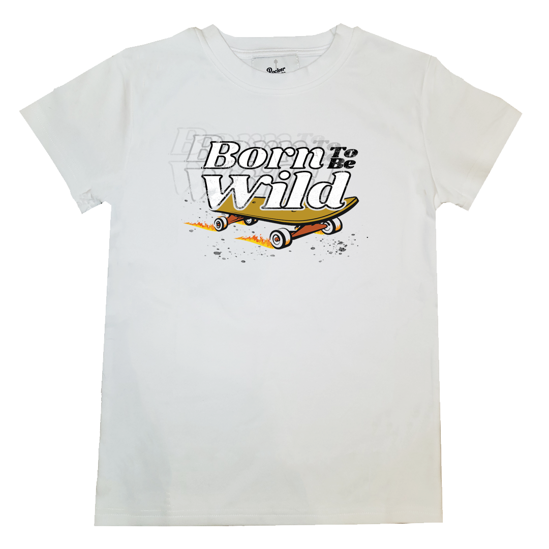 Kids Shirt Born to be Wild skateboard white