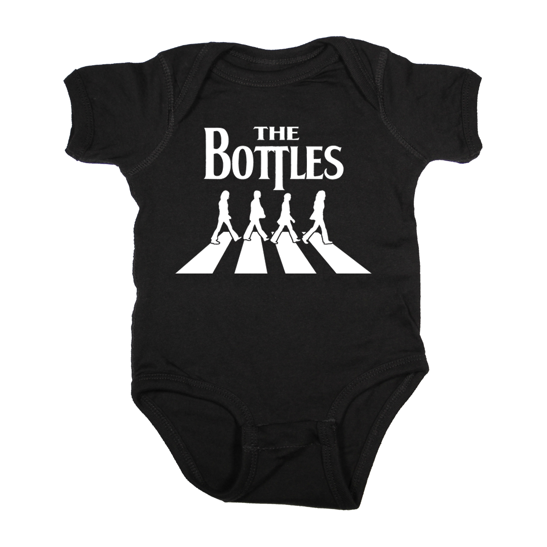 Beatles Bottles baby rock onesie shirt abbey road black
