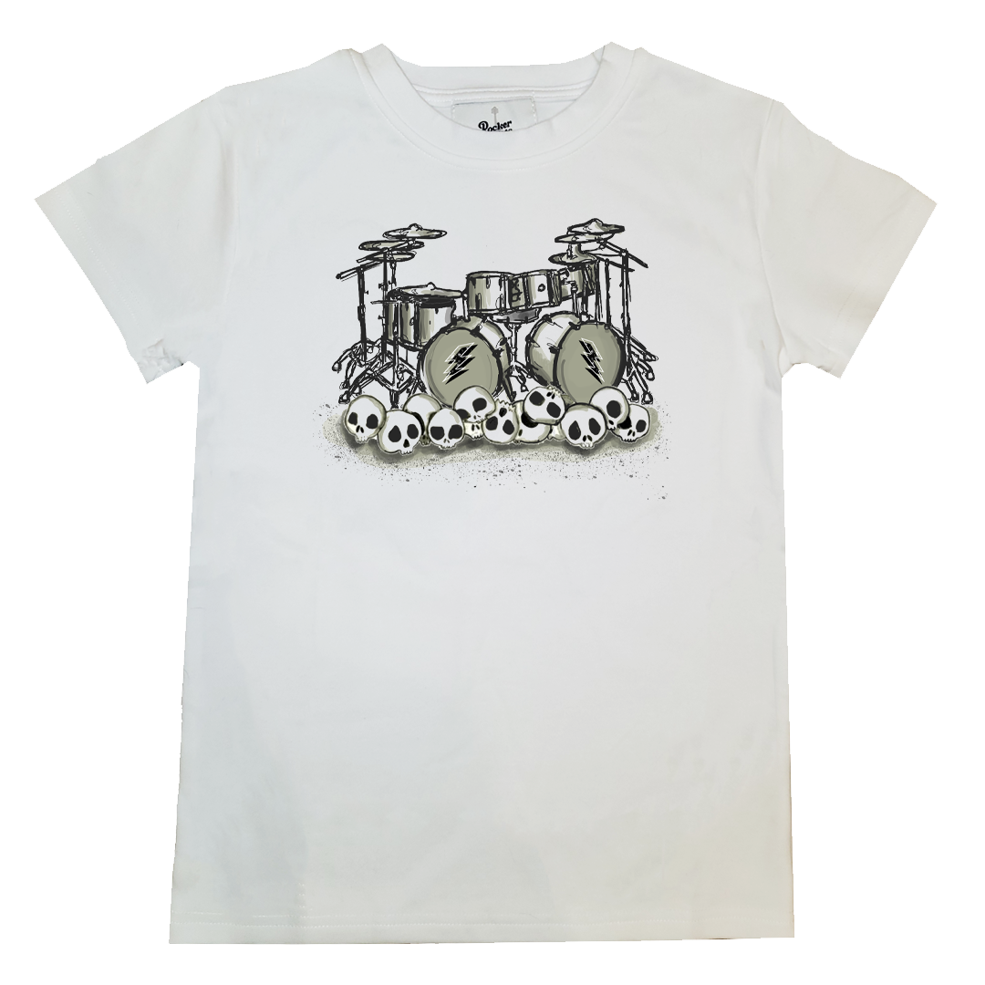 Kids rock drum band shirt drums white
