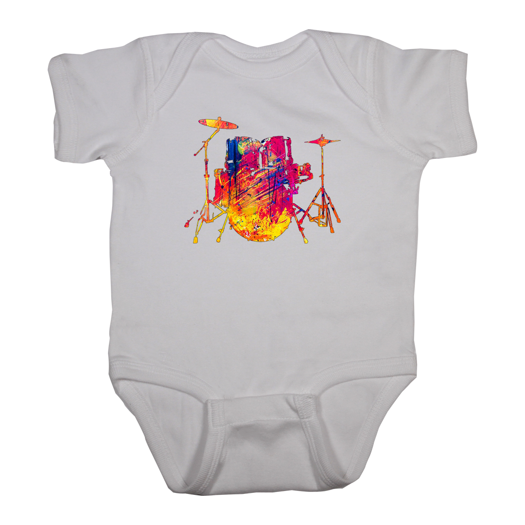 Baby Rock Onesie drums watercolor white