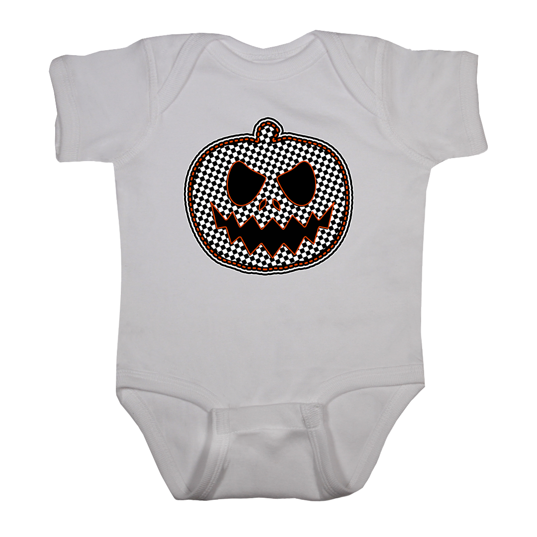 baby rock onesie checkered pumpkin white