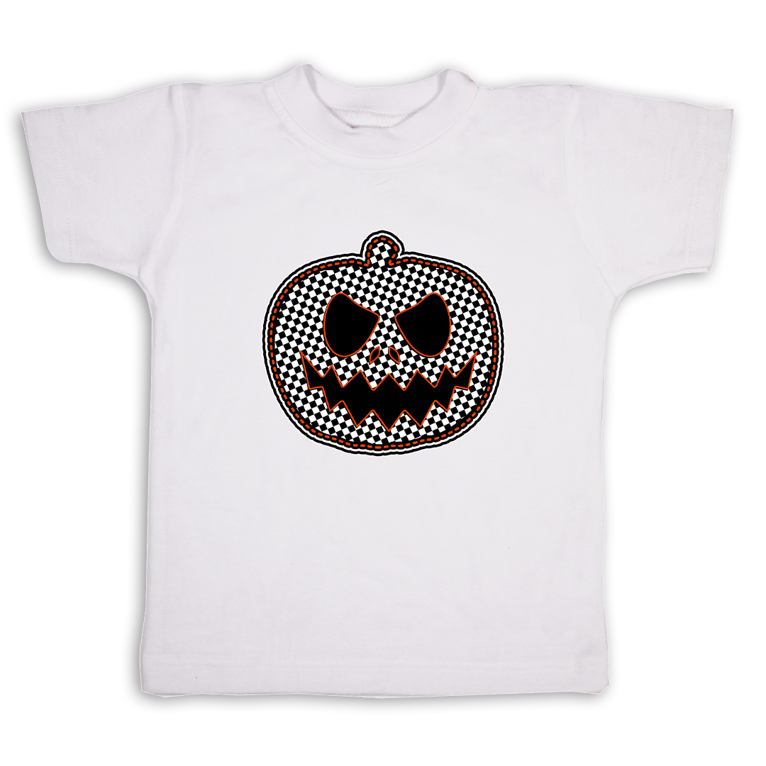 Kids band shirt checkered pumpkin white